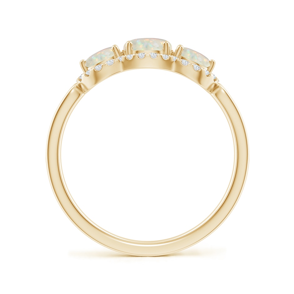 5mm AAA Floating Three Stone Opal Ring with Diamond Halo in Yellow Gold side-1