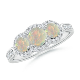 5mm AAAA Floating Three Stone Opal Ring with Diamond Halo in P950 Platinum