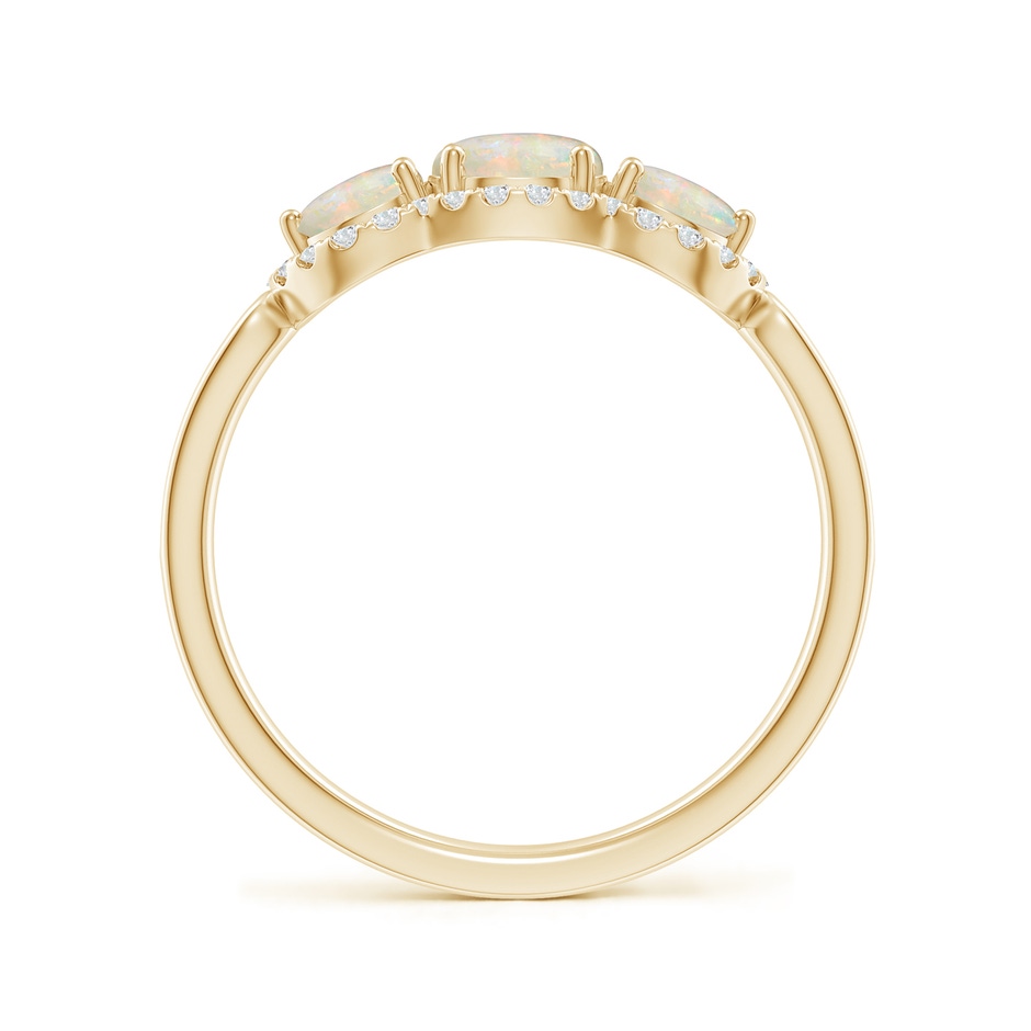 5mm AAAA Floating Three Stone Opal Ring with Diamond Halo in Yellow Gold side-1