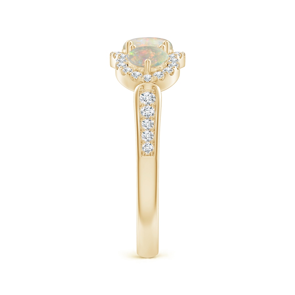5mm AAAA Floating Three Stone Opal Ring with Diamond Halo in Yellow Gold side-2