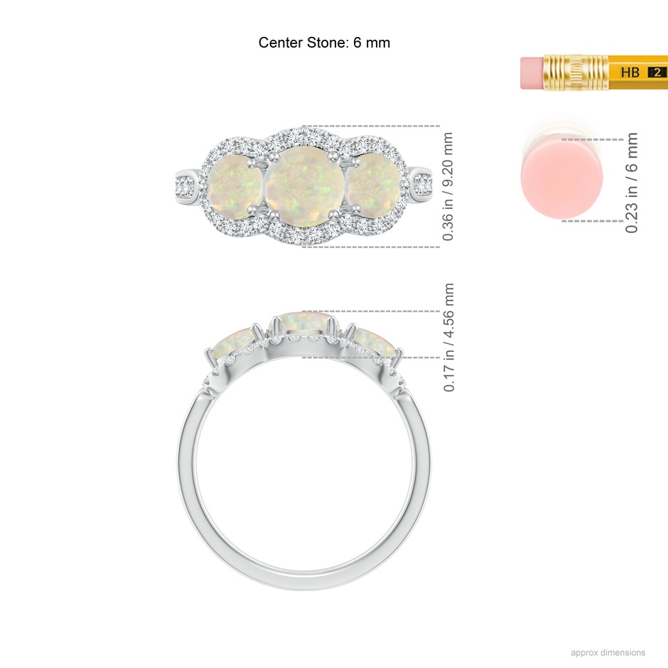 6mm AAA Floating Three Stone Opal Ring with Diamond Halo in P950 Platinum ruler