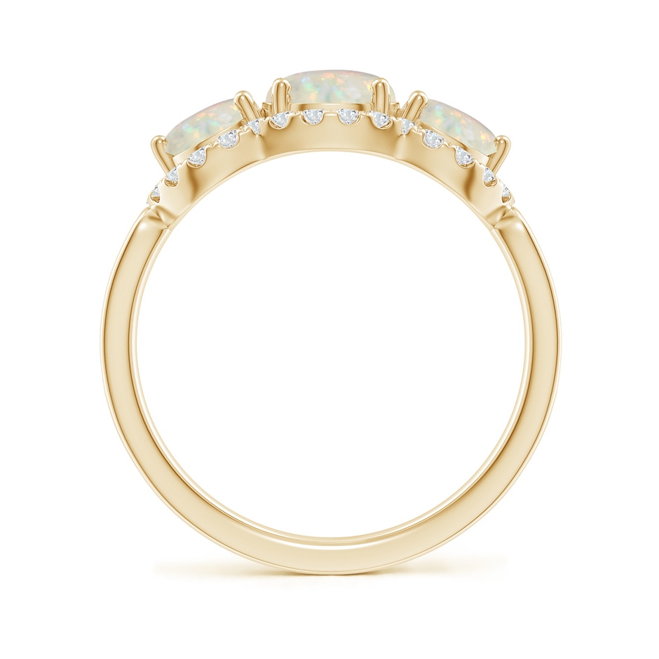 6mm AAA Floating Three Stone Opal Ring with Diamond Halo in Yellow Gold side-1