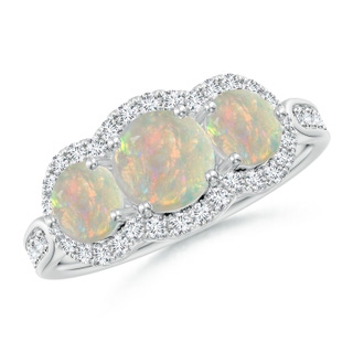 6mm AAAA Floating Three Stone Opal Ring with Diamond Halo in P950 Platinum
