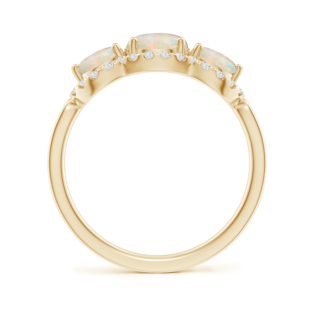 6mm AAAA Floating Three Stone Opal Ring with Diamond Halo in Yellow Gold Side-1