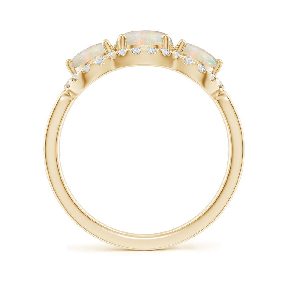 6mm AAAA Floating Three Stone Opal Ring with Diamond Halo in Yellow Gold side-1