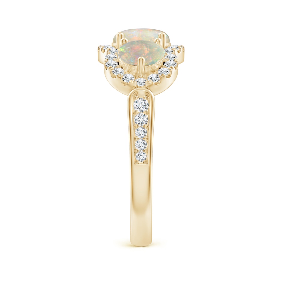 6mm AAAA Floating Three Stone Opal Ring with Diamond Halo in Yellow Gold side-2