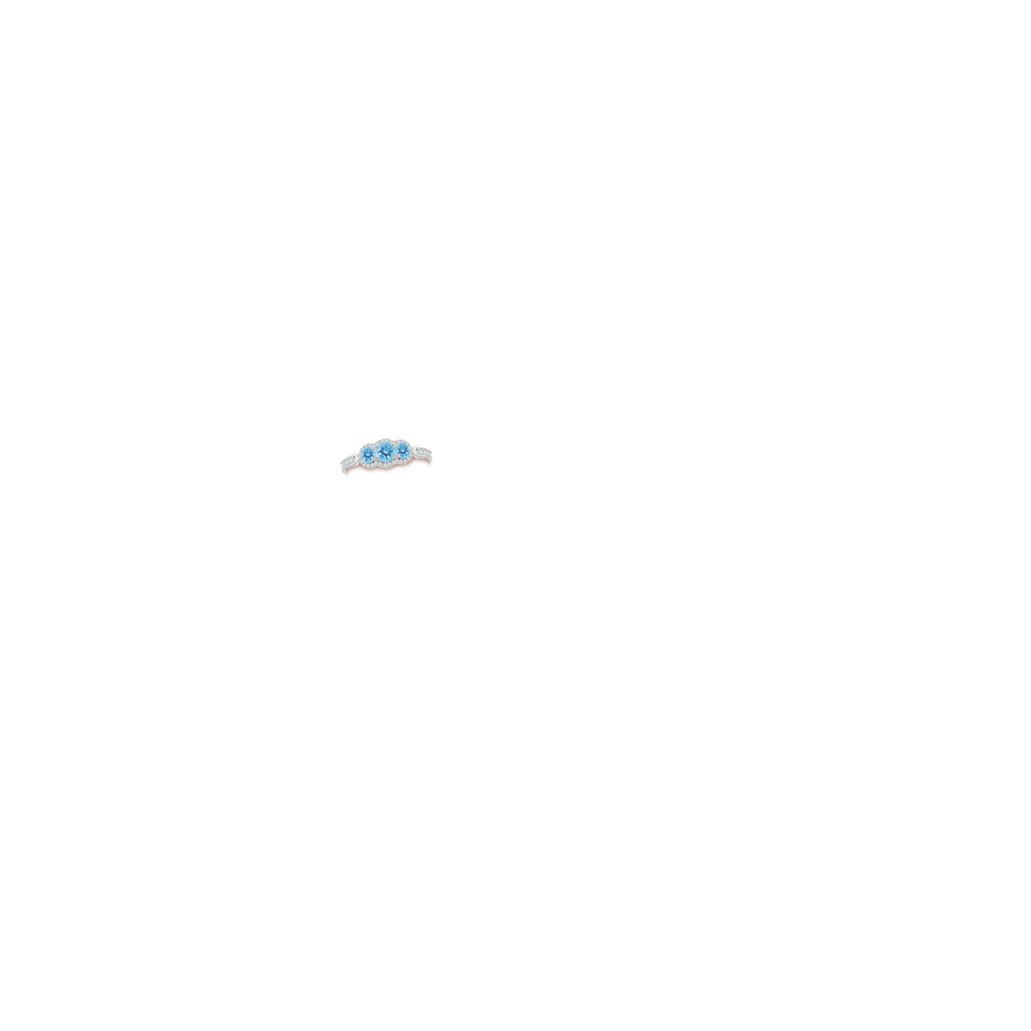 4mm A Floating Three Stone Swiss Blue Topaz Ring with Diamond Halo in P950 Platinum hand