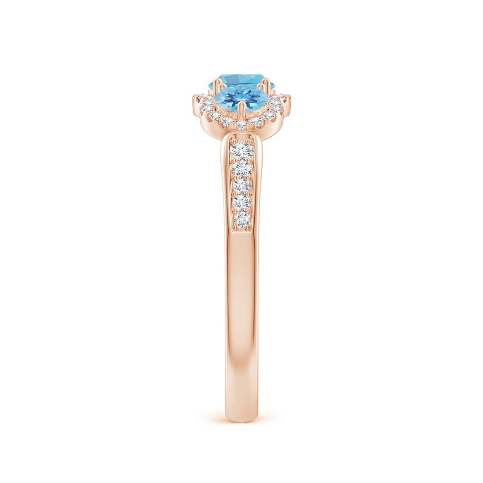 4mm A Floating Three Stone Swiss Blue Topaz Ring with Diamond Halo in Rose Gold side 299