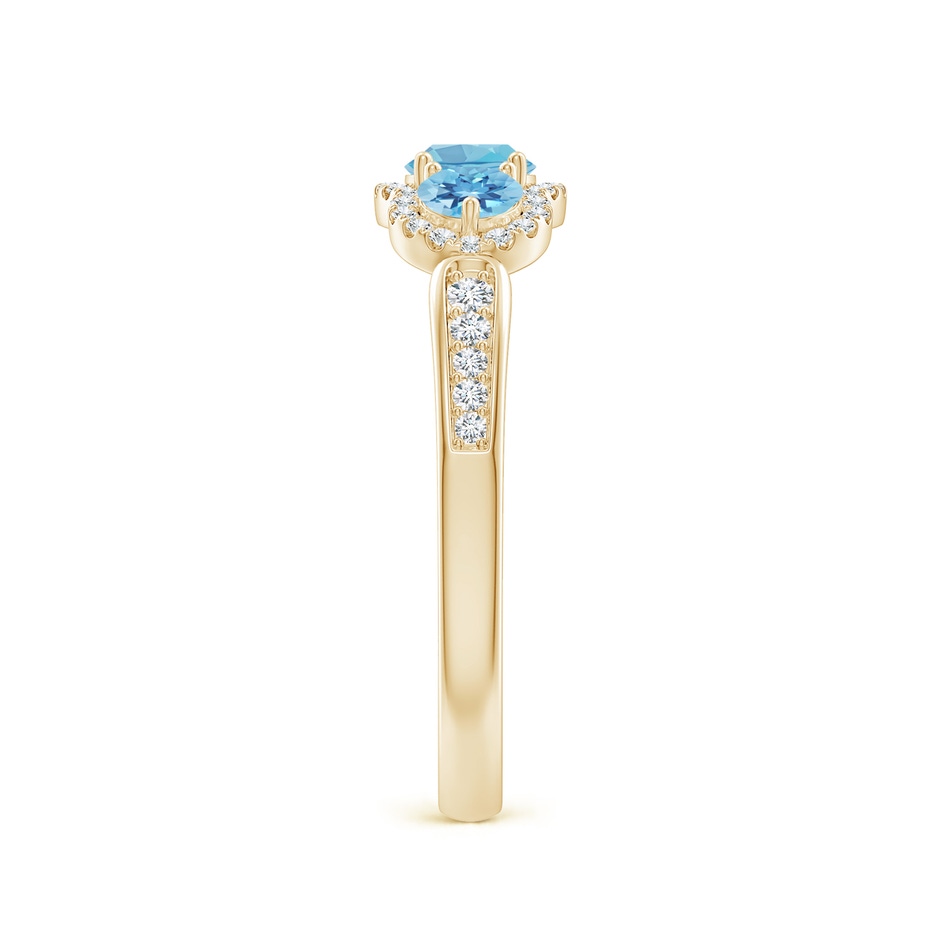4mm A Floating Three Stone Swiss Blue Topaz Ring with Diamond Halo in Yellow Gold side 299