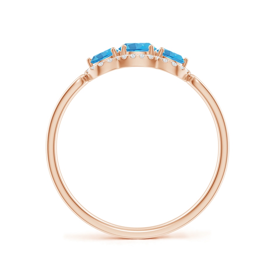 4mm AA Floating Three Stone Swiss Blue Topaz Ring with Diamond Halo in Rose Gold side 199