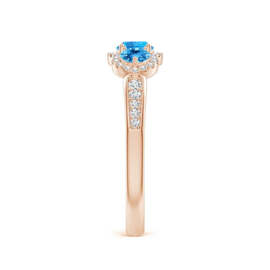 4mm AAA Floating Three Stone Swiss Blue Topaz Ring with Diamond Halo in Rose Gold side 299