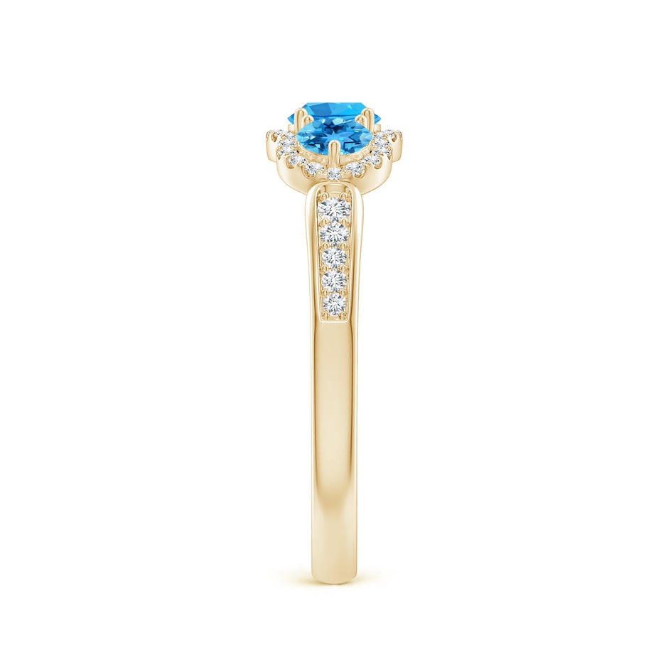 4mm AAA Floating Three Stone Swiss Blue Topaz Ring with Diamond Halo in Yellow Gold side 299