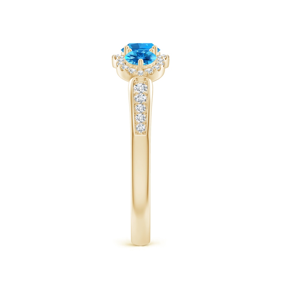 4mm AAAA Floating Three Stone Swiss Blue Topaz Ring with Diamond Halo in Yellow Gold side 299