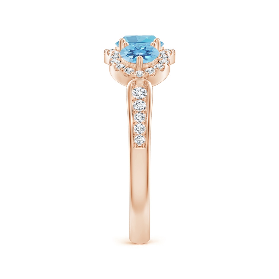 5mm A Floating Three Stone Swiss Blue Topaz Ring with Diamond Halo in Rose Gold side 299