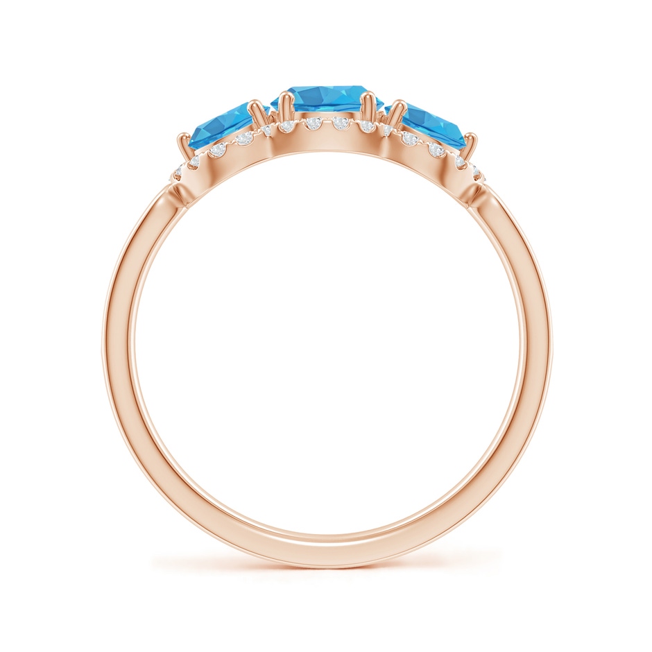 5mm AA Floating Three Stone Swiss Blue Topaz Ring with Diamond Halo in Rose Gold side 199