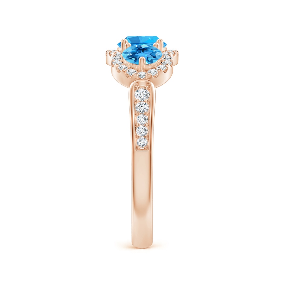 5mm AAA Floating Three Stone Swiss Blue Topaz Ring with Diamond Halo in 18K Rose Gold side 299