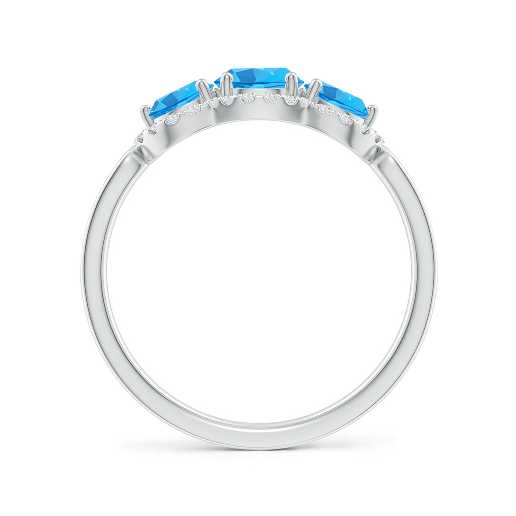 5mm AAA Floating Three Stone Swiss Blue Topaz Ring with Diamond Halo in White Gold Side-1