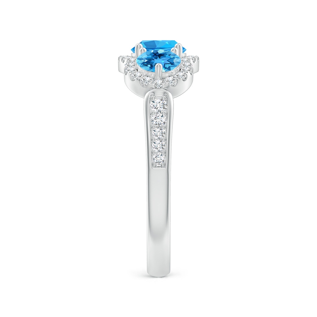 5mm AAA Floating Three Stone Swiss Blue Topaz Ring with Diamond Halo in White Gold Side-2