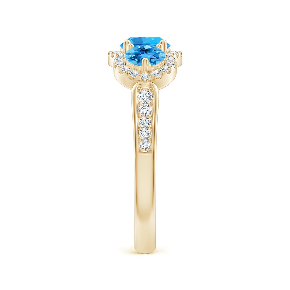 5mm AAA Floating Three Stone Swiss Blue Topaz Ring with Diamond Halo in Yellow Gold side 299