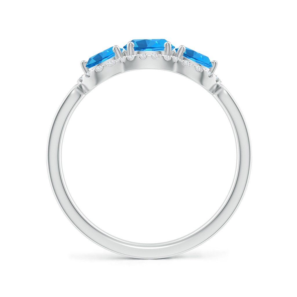 5mm AAAA Floating Three Stone Swiss Blue Topaz Ring with Diamond Halo in 18K White Gold - side 199