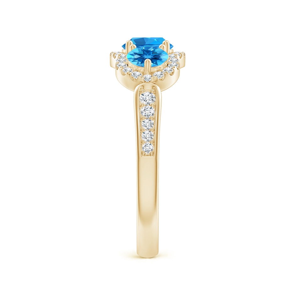 5mm AAAA Floating Three Stone Swiss Blue Topaz Ring with Diamond Halo in 18K Yellow Gold side 299
