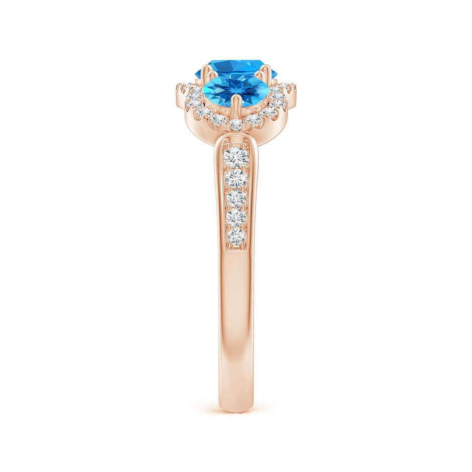 5mm AAAA Floating Three Stone Swiss Blue Topaz Ring with Diamond Halo in Rose Gold side 299