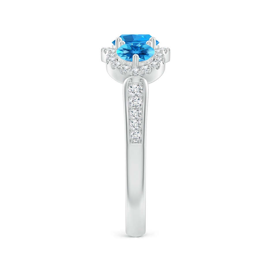 5mm AAAA Floating Three Stone Swiss Blue Topaz Ring with Diamond Halo in White Gold side-2