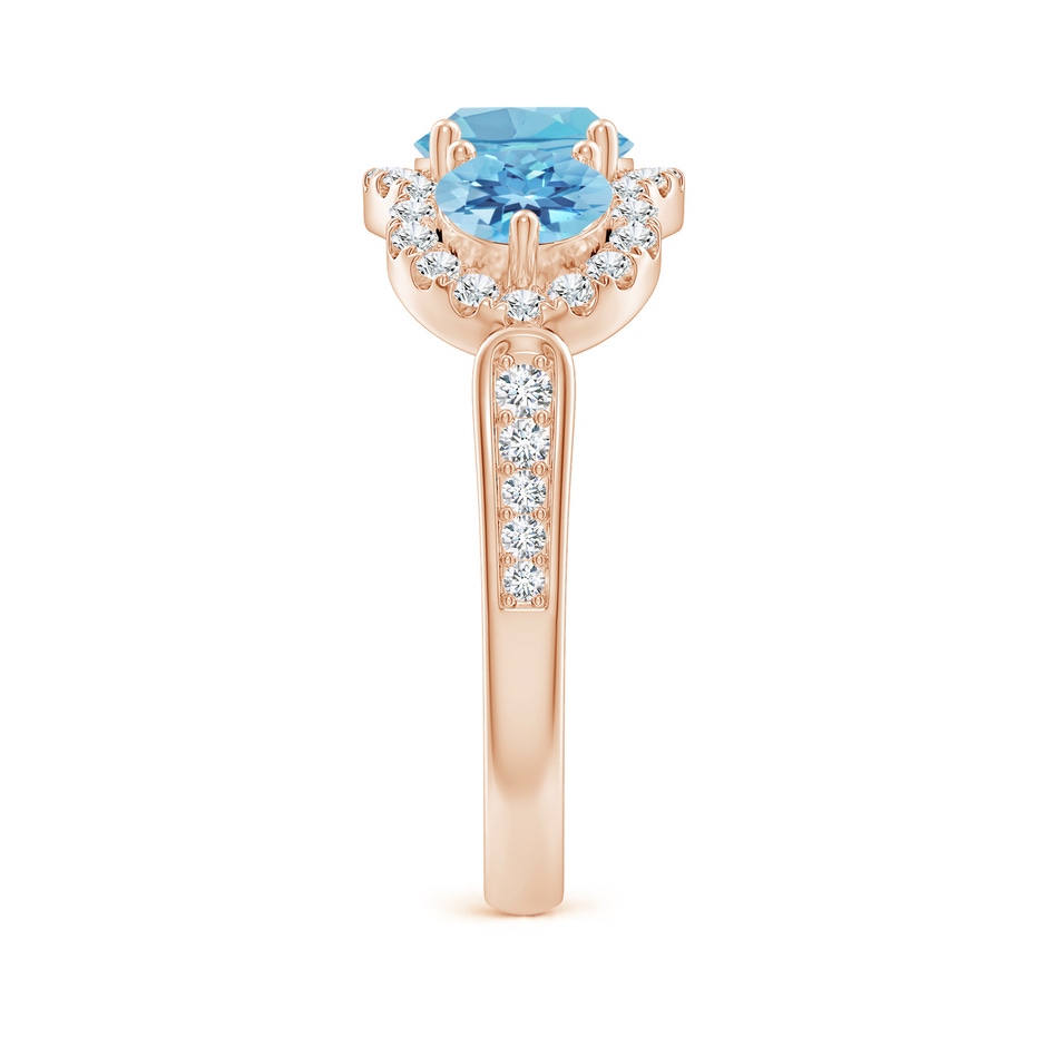 6mm A Floating Three Stone Swiss Blue Topaz Ring with Diamond Halo in Rose Gold side 299