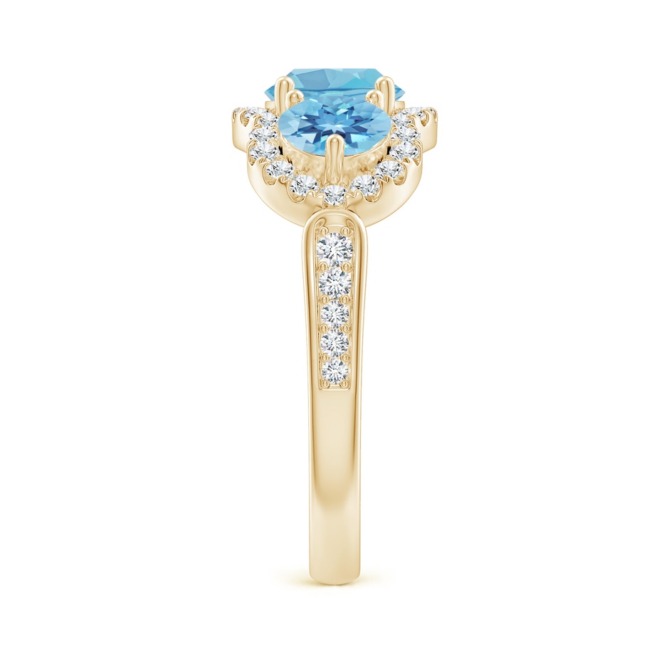 6mm A Floating Three Stone Swiss Blue Topaz Ring with Diamond Halo in Yellow Gold side 299