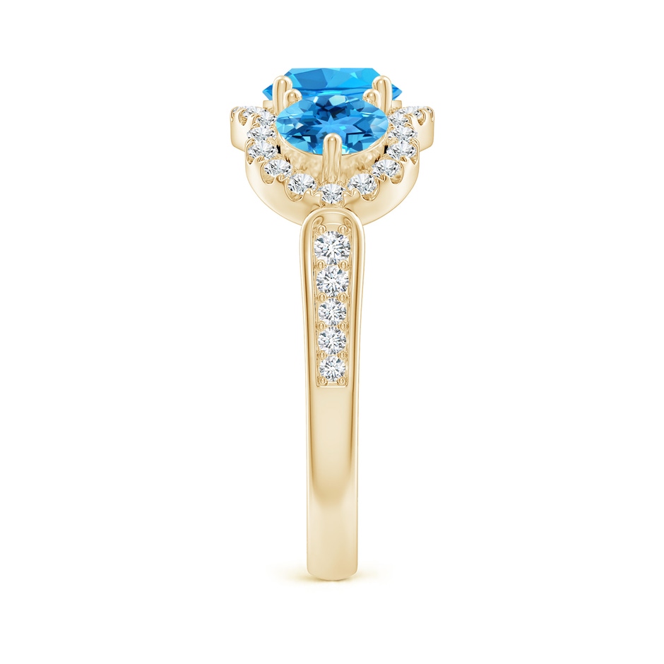 6mm AAA Floating Three Stone Swiss Blue Topaz Ring with Diamond Halo in 18K Yellow Gold side 299