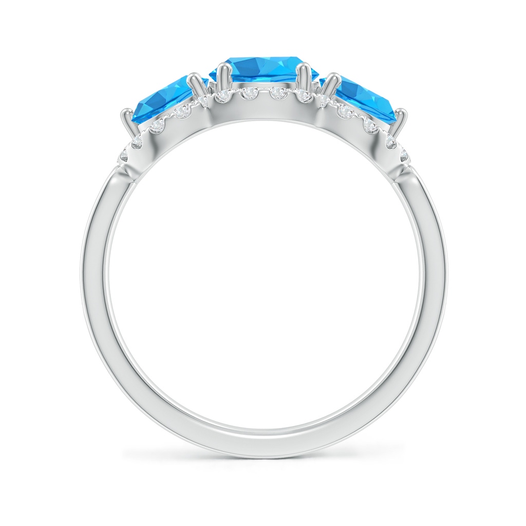 6mm AAA Floating Three Stone Swiss Blue Topaz Ring with Diamond Halo in White Gold - side 199