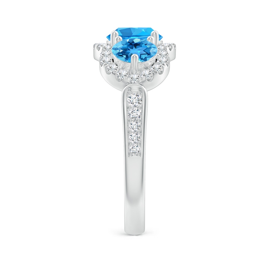 6mm AAA Floating Three Stone Swiss Blue Topaz Ring with Diamond Halo in White Gold side-2