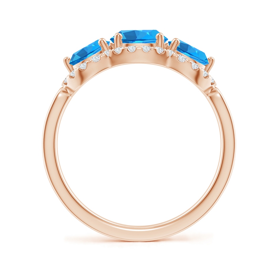 6mm AAAA Floating Three Stone Swiss Blue Topaz Ring with Diamond Halo in 18K Rose Gold side 199