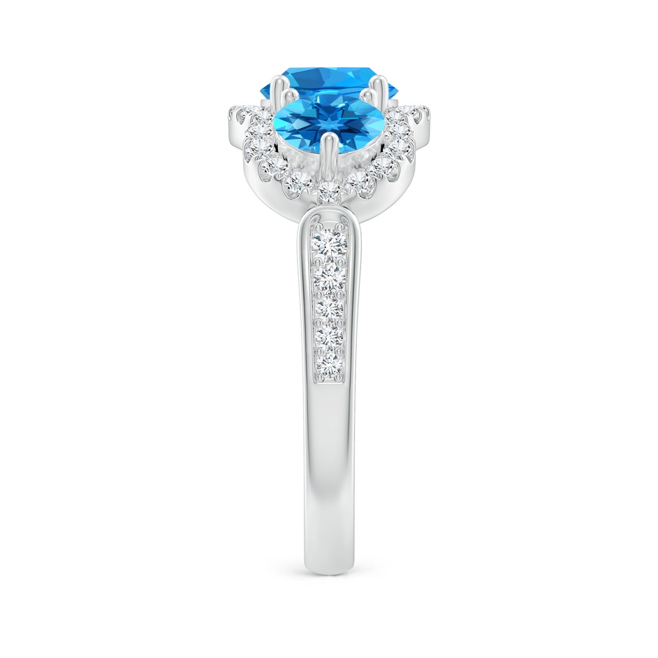 6mm AAAA Floating Three Stone Swiss Blue Topaz Ring with Diamond Halo in 18K White Gold side 299