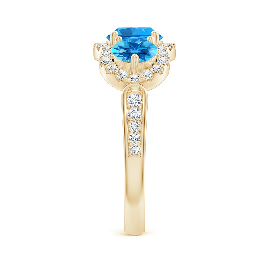 6mm AAAA Floating Three Stone Swiss Blue Topaz Ring with Diamond Halo in 18K Yellow Gold side 299