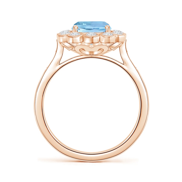 9x7mm AAAA Cushion Aquamarine Ring with Diamond Floral Halo in Rose Gold Product Image