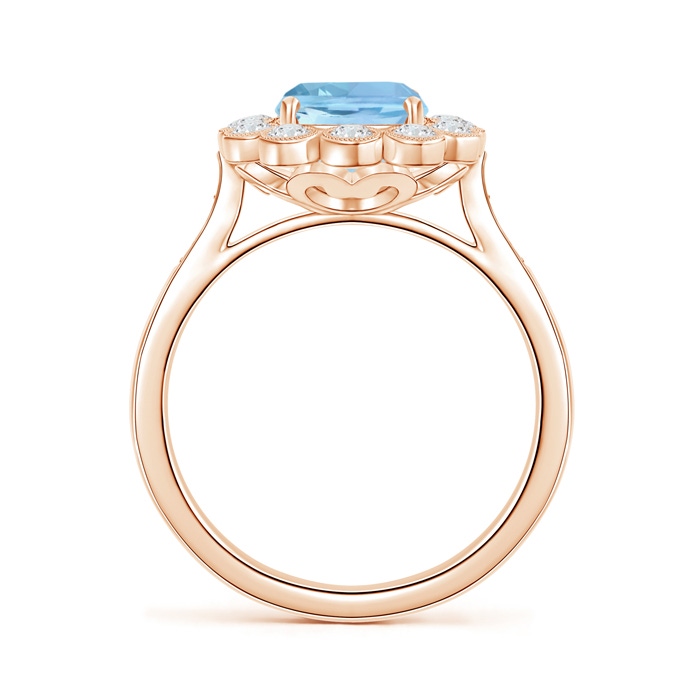 9x7mm AAAA Cushion Aquamarine Ring with Diamond Floral Halo in Rose Gold product image