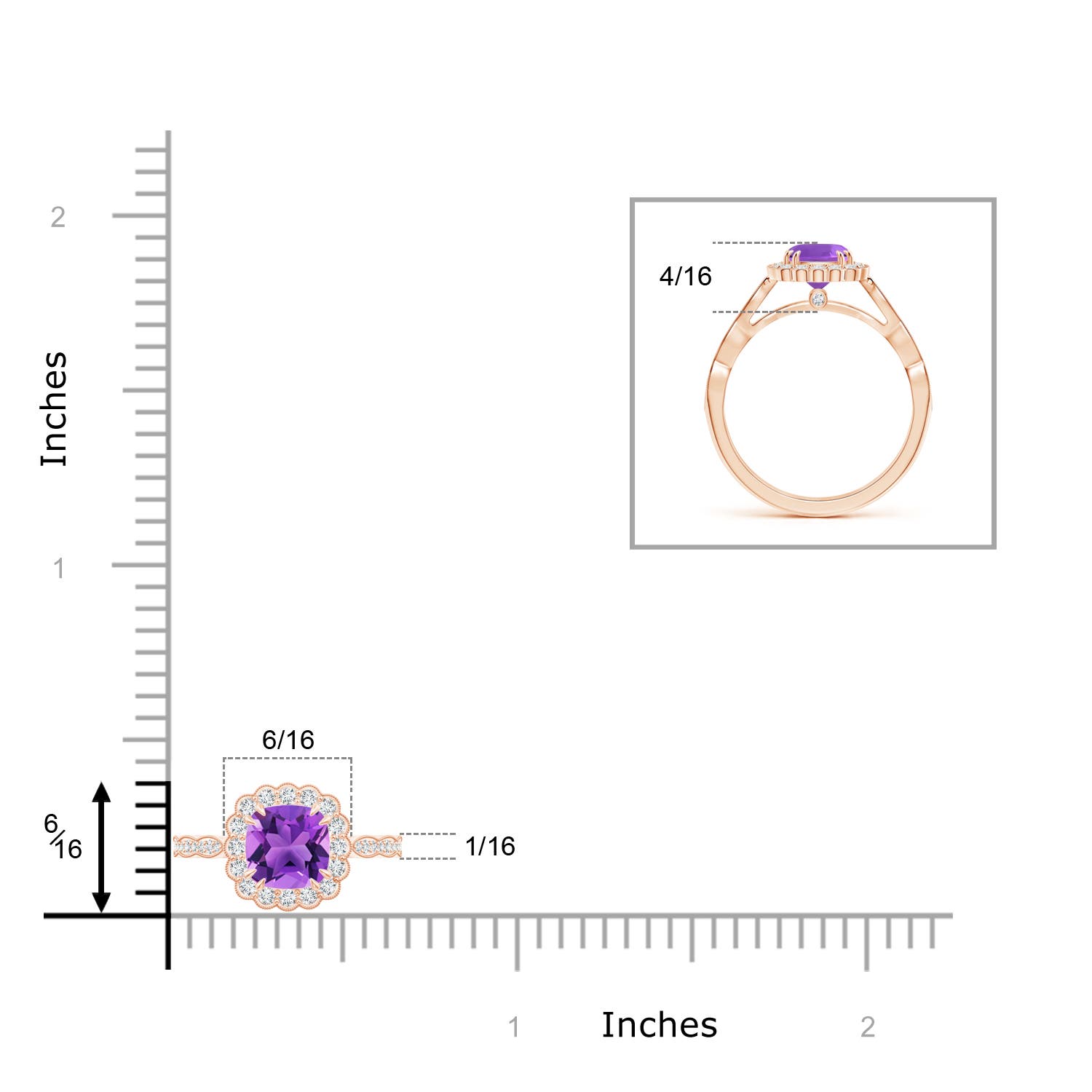 AAA - Amethyst / 1.06 CT / 14 KT Rose Gold