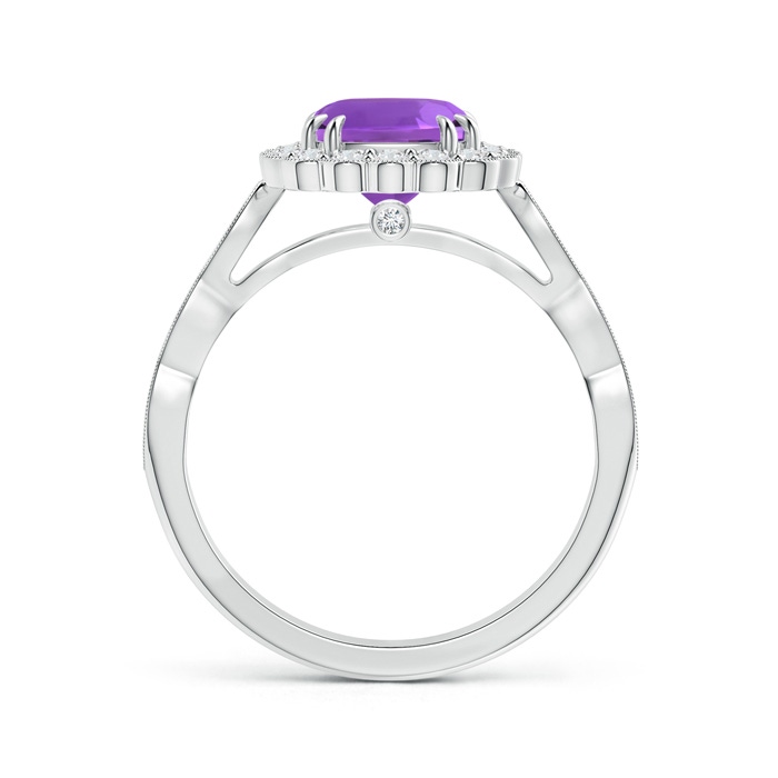 7mm AAA Cushion Amethyst Ring with Floral Halo in White Gold Product Image