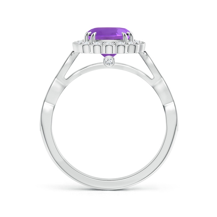 7mm AAA Cushion Amethyst Ring with Floral Halo in White Gold product image