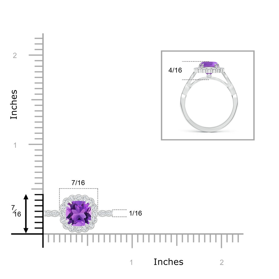 7mm AAA Cushion Amethyst Ring with Floral Halo in White Gold product image