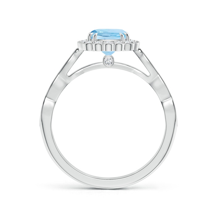 6mm AAA Cushion Aquamarine Ring with Floral Halo in White Gold Product Image