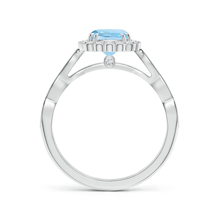 6mm AAA Cushion Aquamarine Ring with Floral Halo in White Gold product image