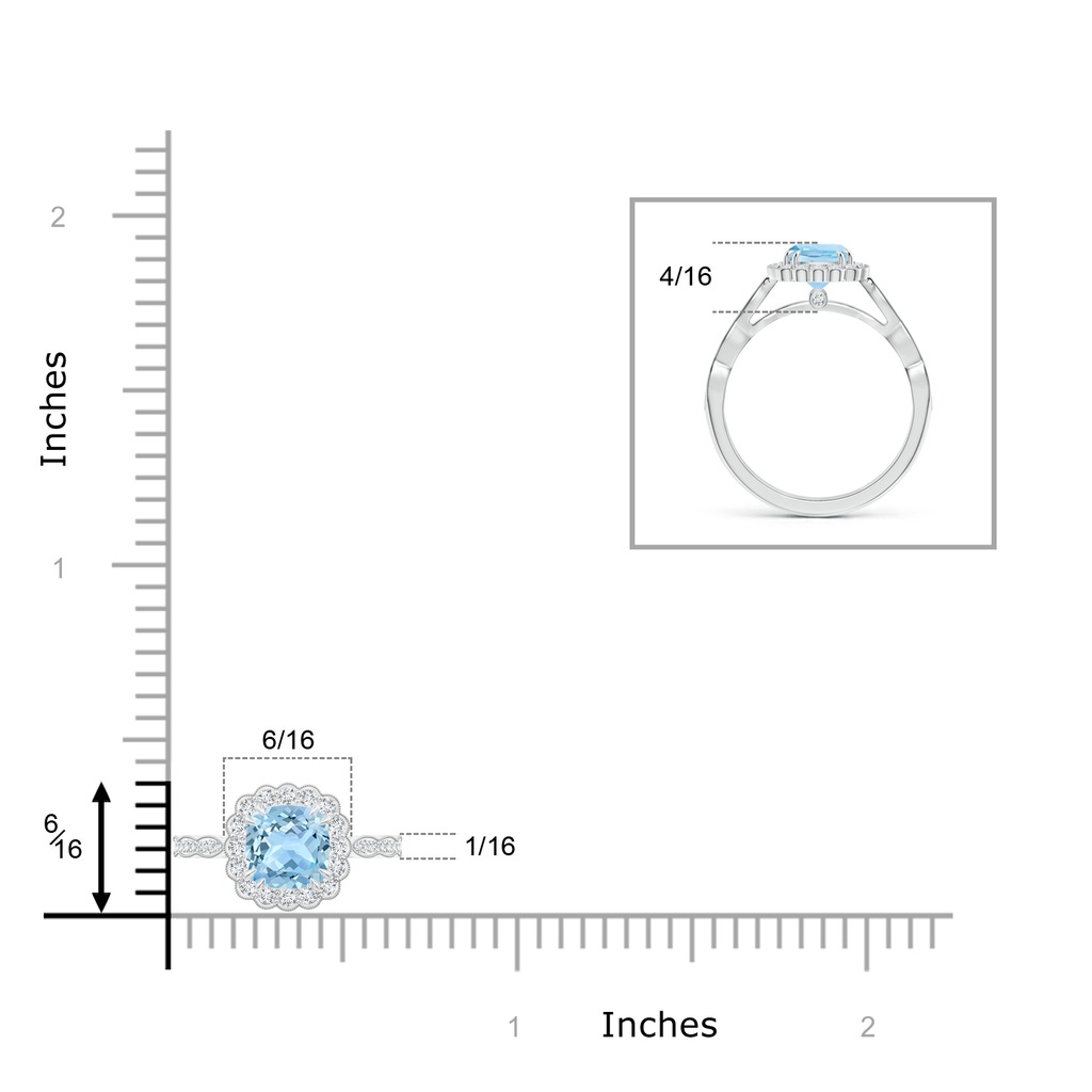 6mm AAA Cushion Aquamarine Ring with Floral Halo in White Gold Product Image