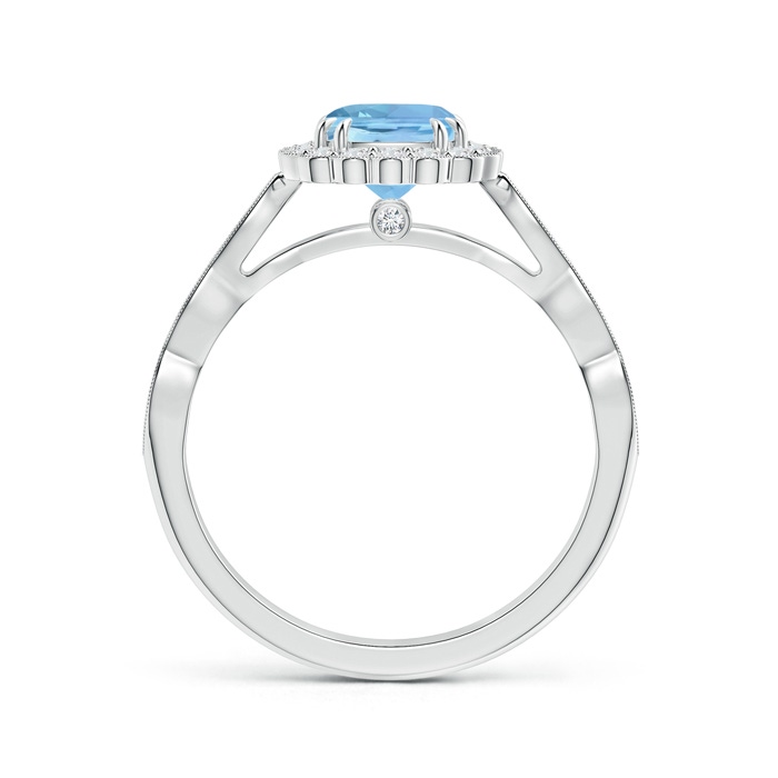 6mm AAAA Cushion Aquamarine Ring with Floral Halo in P950 Platinum product image