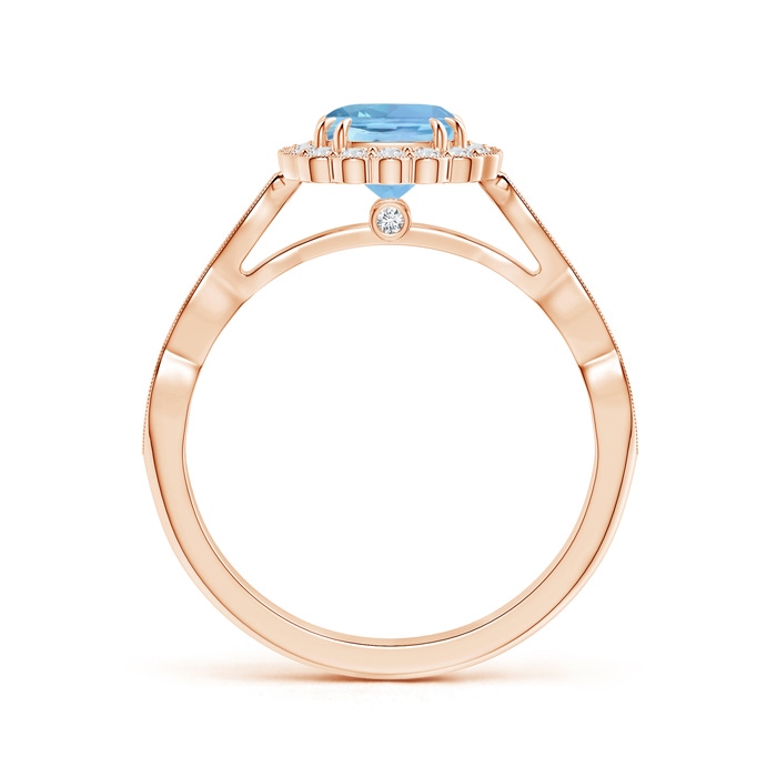 6mm AAAA Cushion Aquamarine Ring with Floral Halo in Rose Gold Product Image