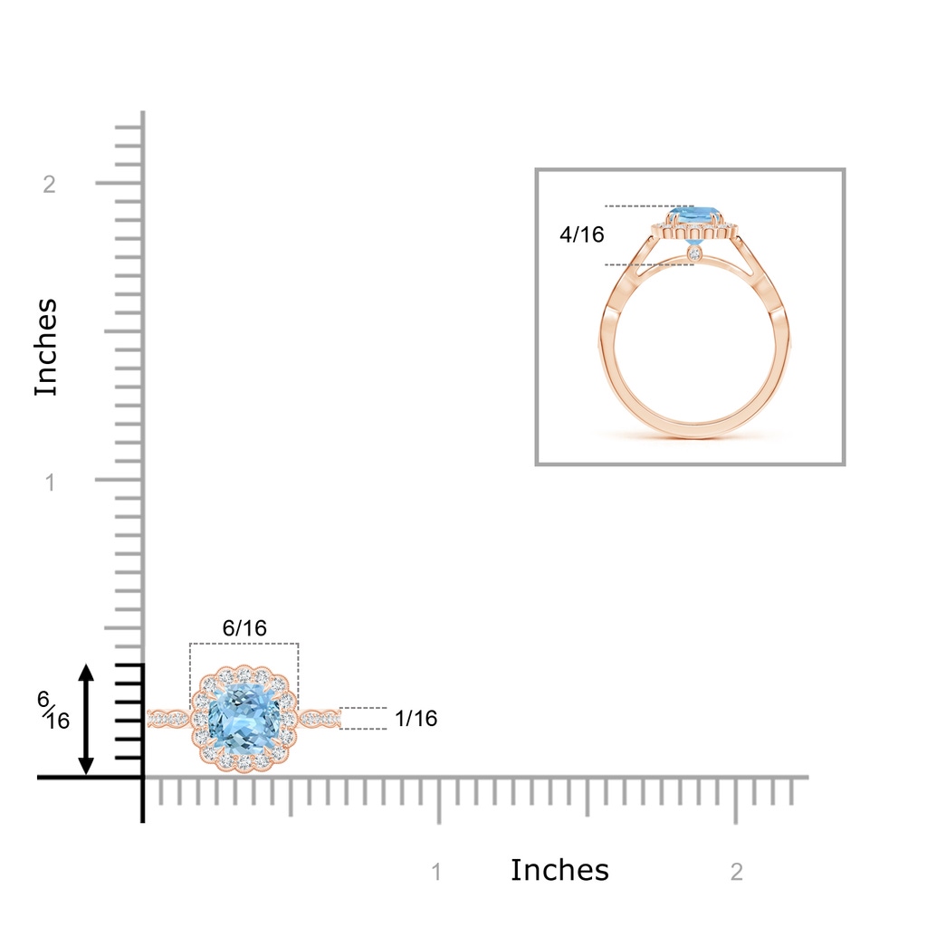 6mm AAAA Cushion Aquamarine Ring with Floral Halo in Rose Gold Product Image