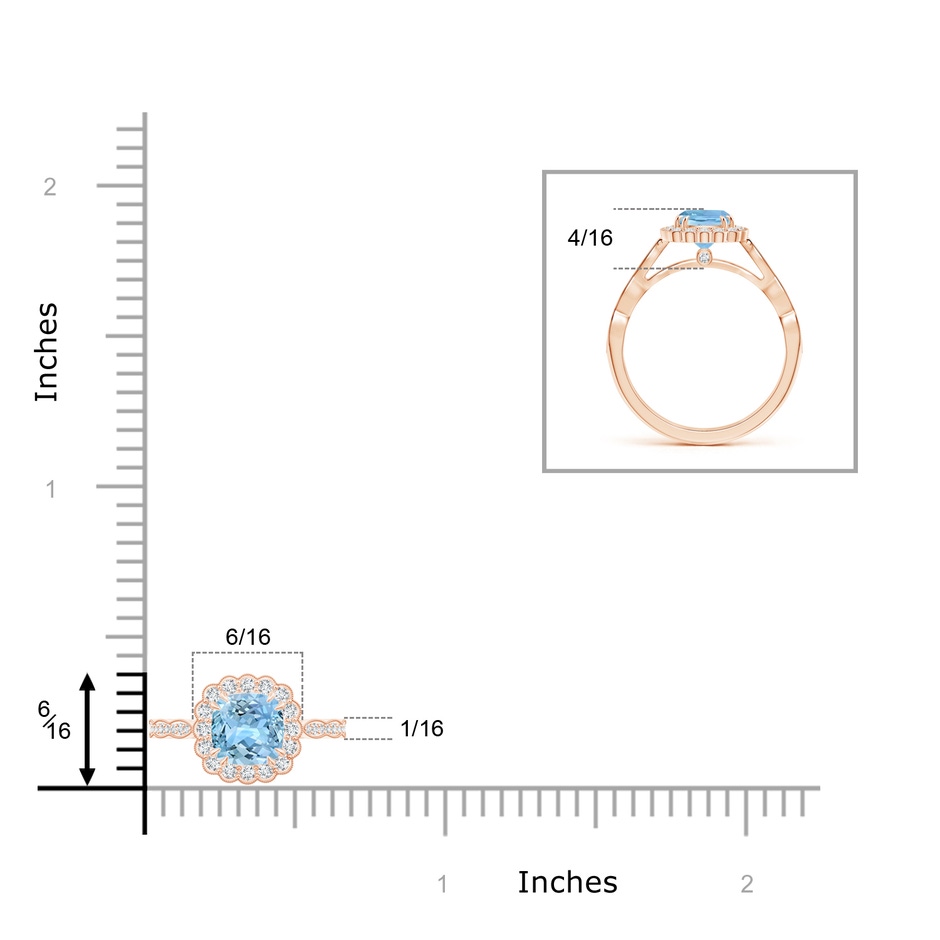 6mm AAAA Cushion Aquamarine Ring with Floral Halo in Rose Gold product image