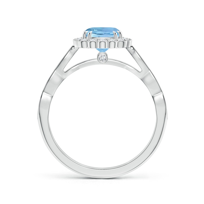 6mm AAAA Cushion Aquamarine Ring with Floral Halo in White Gold Product Image