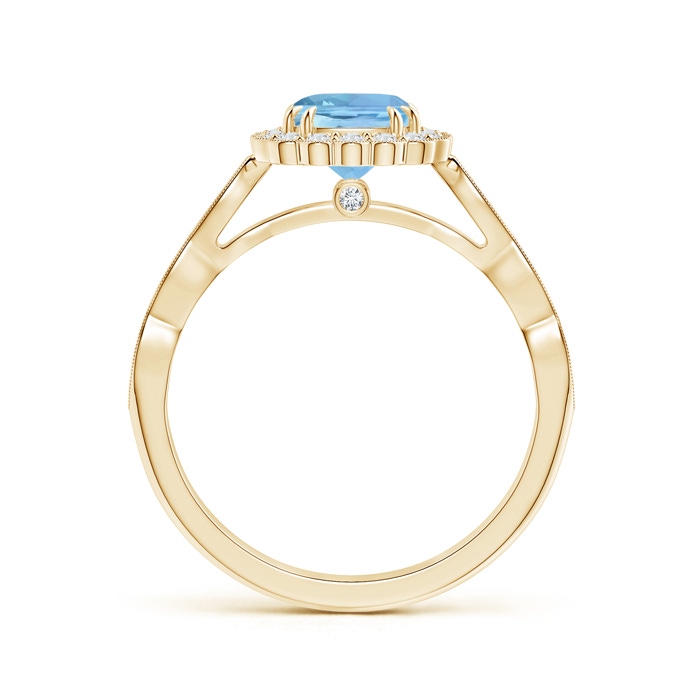 6mm AAAA Cushion Aquamarine Ring with Floral Halo in Yellow Gold product image